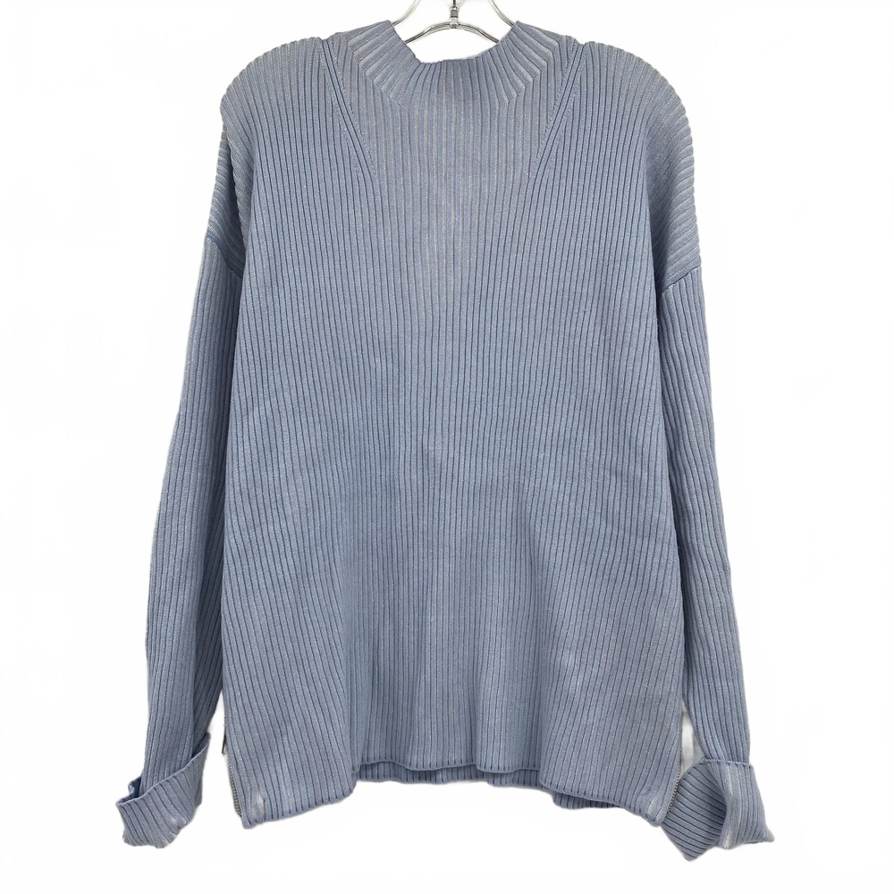 Varley Blue Sweater Ribbed Knit Zipper Accent | Womens L